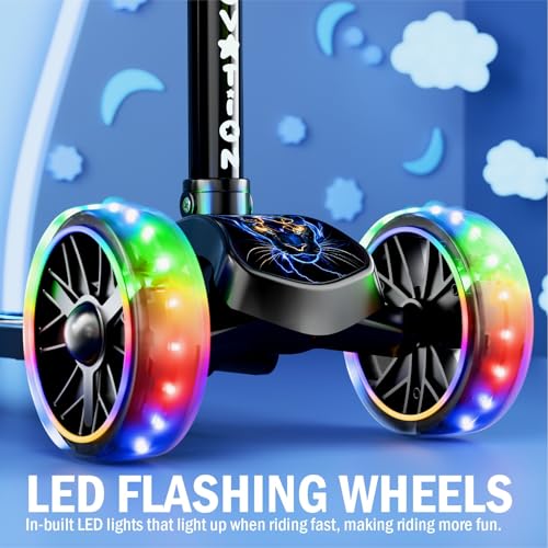 Image of 3 Wheel Kick Scooter for Kids of Age 3-8 Years, All PU 3 Wheel 3 Level Height Adjustment, Light Weight 50kgs Weight Capacity for Kids (Black LED Light)