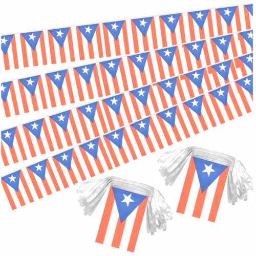 Image of 2 Pack Puerto Rico Flag Banner String Small Mini 66 Feet 60 Pcs Puerto Rican Hanging Flags Decoration