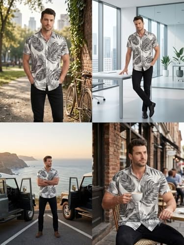 Image of Leriya Fashion Men's Tropical Hawaiian Button Down Shirt | Regular Fit Soft Rayon Short Sleeve Casual Beach Shirt with Floral Print|Summer Holiday Resort Outfit