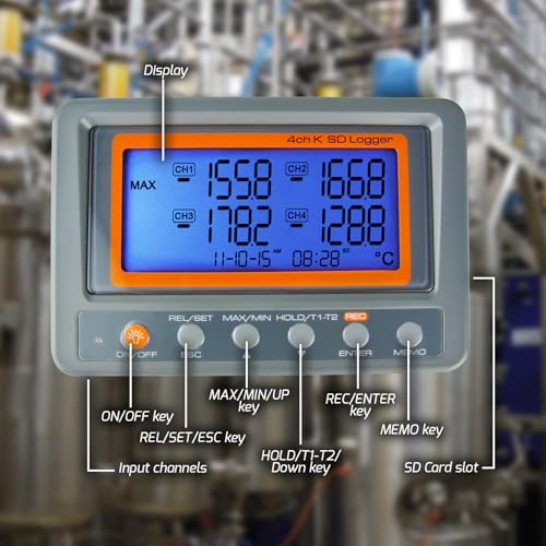 Digitales 4-Kanal-Thermoelement-Thermometer, Temperaturrekorder, Datenlogger, Mehrkanal-K-Typ-Thermometer, Thermoelement-Lesegerät mit 8 GB SD-Karte, 2 Perlentyp-K-Thermoelementsonde