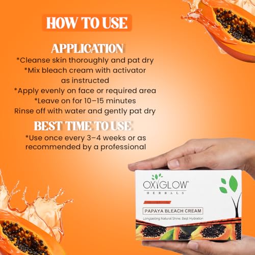 Image of OxyGlow Herbals Bleach Cream Papaya Enriched with Goodness of Papaya| Hydrates & Rejuvenates the Skin| Gives Instant Glow & Exfoliates Dead Skin 300Gram,|face cream|herbal cream|face bleach for women