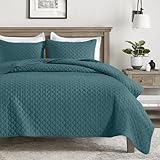 HORIMOTE HOME Quilt King Size Teal Blue, Lightweight Quilt for Summer, Ultra-Soft Microfiber Modern Style Quilted Clouds Pattern Bedspread Quit Set 3 Pieces(1 Quilt and 2 Pillow Shams)