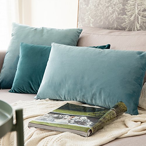 MIULEE 2er Set Kissenbezug Kissenhülle Dekorative Dekokissen Sofakissen Quadrat Wurfkissenbezug mit Verstecktem Reißverschluss Sofa Schlafzimmer 22x22 Zoll 55x55 cm Blaugrün