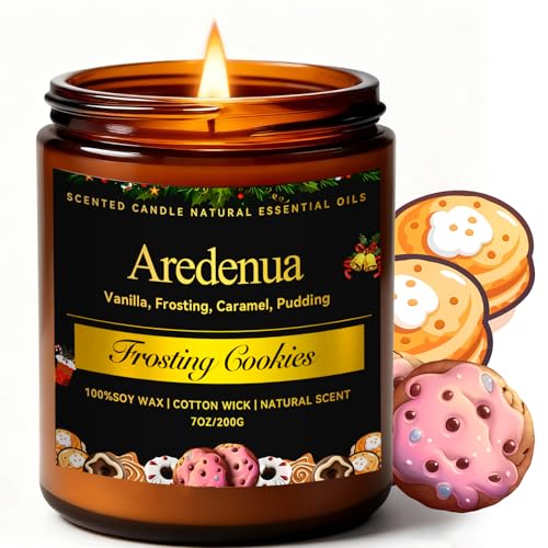 Christmas Candle | Frosting Cookies Candles - Christmas Scented Holiday Candle, Winter Holiday Gifts, Soy Candles Home Scented, Xmas Gift for Women and Men - 7 oz Frosting Cookies 1 of Brown