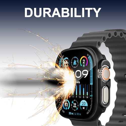 Image of Smiling 2 Pack Case Compatible with Apple Watch Ultra 3(2025) / Ultra 2 /Ultra 49mm with Tempered Glass Screen Protector, Hard PC Case Scratch-Resistant Overall Protective Cover - Black