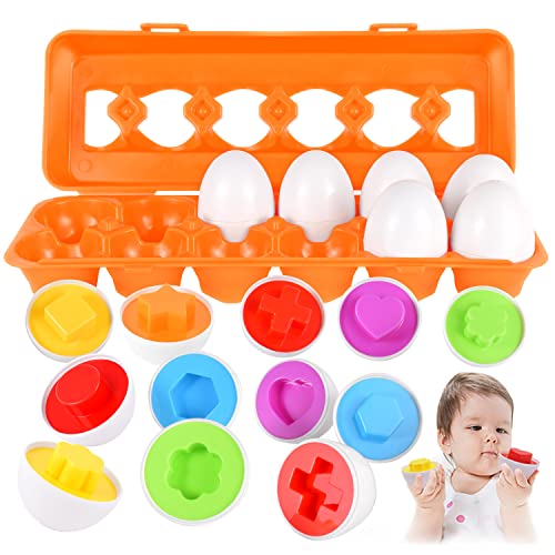Image of CPSYUB Toddler Toys, 18 Month Toys, Easter Eggs Gifts Toys for 1, 2, 3 Year Old Girls/Boys, Montessori Matching Eggs Educational Color & Shape Recognition Skills Learning Toys BPA Free (12 Eggs)
