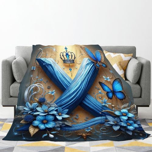 Überwurfdecken, Einzelgröße, 130 x 150 cm, blauer Buchstabe X, Mikrofaser, 3D-Druck, Flanell-Sofa-Decken, gemütlich, warm, flauschige Decke, Geschenke für Vater, Mutter, Kinder