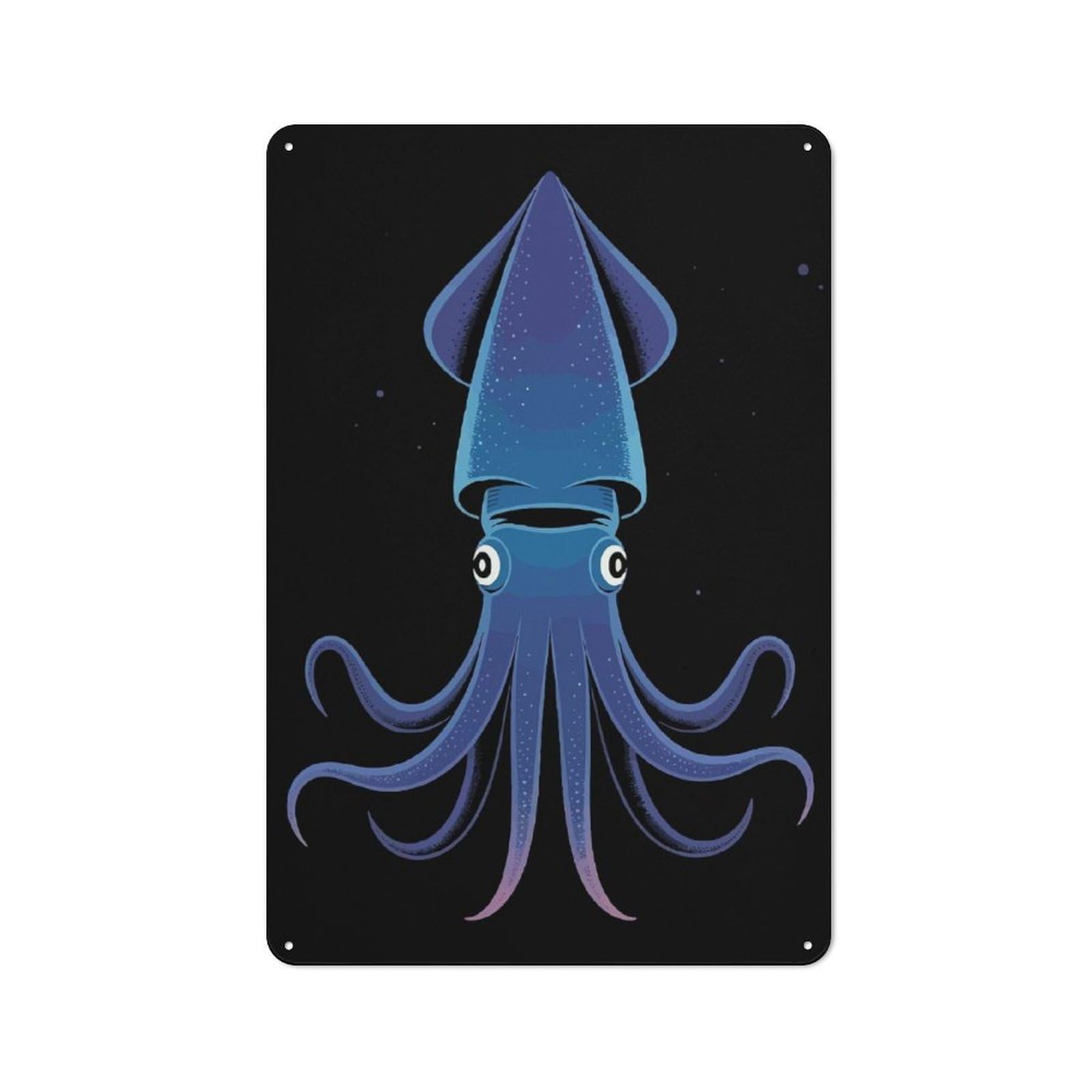 Junmoney Stylized Blue Squid On Black Background Nostalgic Metal Wall Sign 30X20cm, Bar Wall Plaque For Pub, Home Bar, Shed Or Man Cave