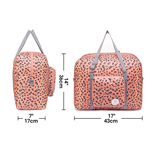 For Airlines Foldable Travel Duffel Bag Tote Carry on Luggage Sport Duffle Weekender Overnight for Women and Girls (Leopard-1109)