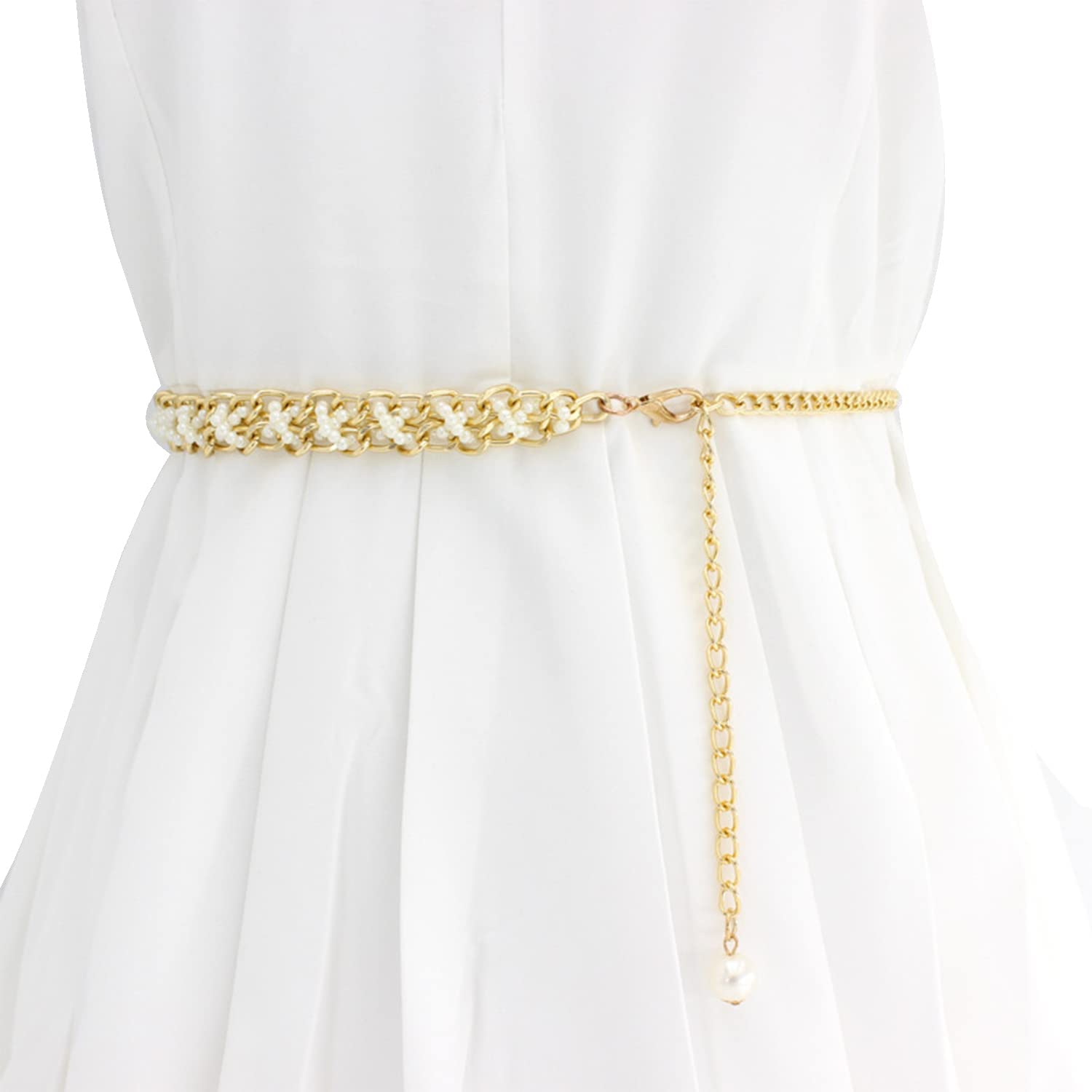 Women Polyethylene Pearl Waist Chain Belt Adjustable Decorative Belt Hollowed Tassel Waist Belts Suitable Size for Waist 26-40-image-35