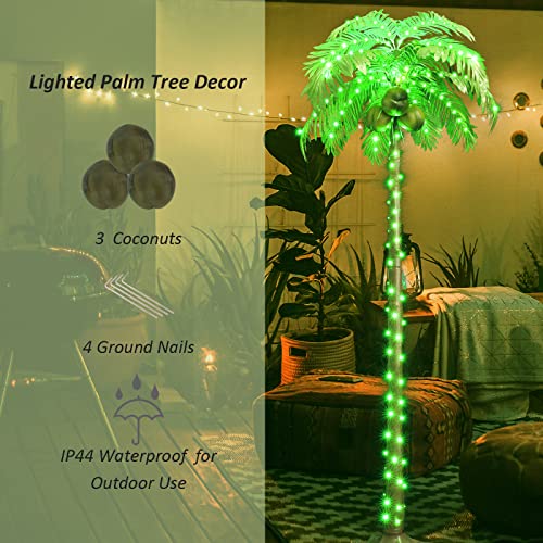 6Ft Colorful Lighted Palm Trees, Multi Color Artificial Palm Tree Lights With Remote, Light Up Tropical Palm Trees For Indoor, Outdoor, Hawaiian, Jungle, Luau Party, Tiki Bar, Pool, Beach, Patio Decor #TOP3
