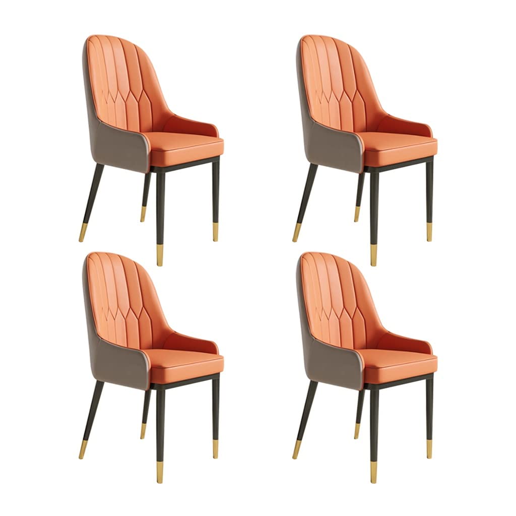 SJIALEN Leather Dining Chairs Set of 4, with Metal Feet Home Living Room Armrest Chairs Hotel Office Computer Chairs Kitchen Chair (Color : Orange+Gray)