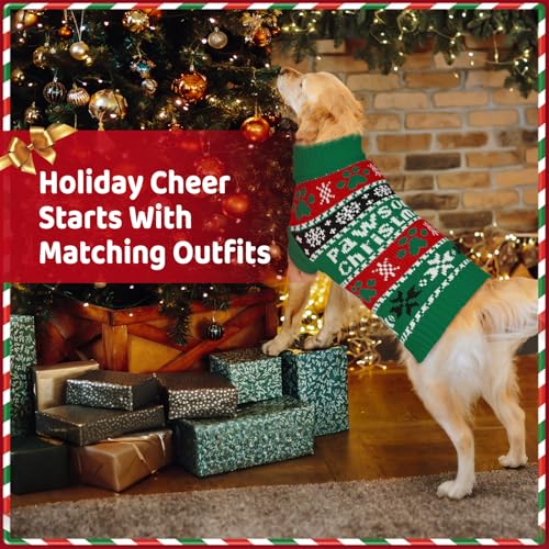 Image of Cozy Stretch Dog Turtleneck Sweater -Dog Christmas Sweater Pullover, Soft Warm Knit Dogs Sweaters for Boy & Girl Pets,Cold Weather Outfit for Small Medium Large Pups,Green Paw S
