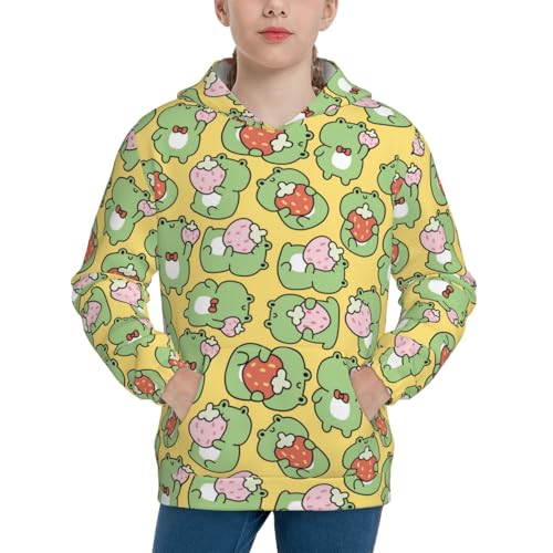 Cute frog Hold Strawberry Kid Hoodies Boys Sweatshirts Girls Pullover with Pocket