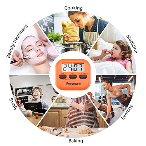 Kitchen Timer, WECKEW 2 Pack Digital Kitchen Timer Magnetic Countdown Stopwatch Timer with Loud Alarm, Big Digit, Back Stand, Hanging Hole for Cooking, Shower, Bathroom, Kids, Teacher(Orange) - Image 4