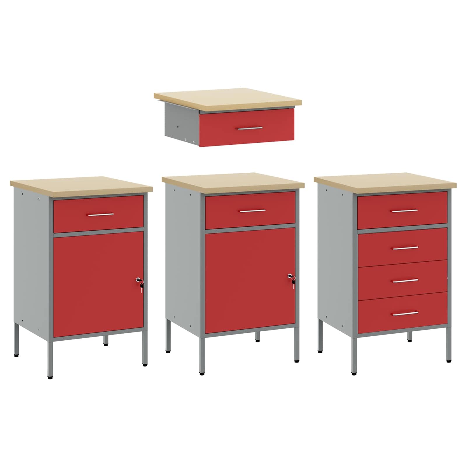Gecheer Mobile da Lavoro Professionale, Armadietto Utensili in Acciaio e Legno Ingegnerizzato con 3 Cassetti, 650 kg capacità di Carico per Garage, Officina, Spazi di Lavoro