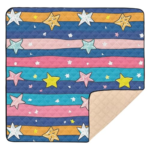 BOESI Graffiti Stripes and Stars Pattern Baby Play Mat, 50“ X 50” Washable Folding Crawling Mat, Baby Floor Mat, Soft, Thick, Non-Slip