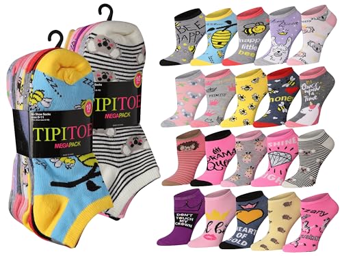 Image of Tipi Toe Women's 20 Pack Colorful Low Cut Socks - Lightweight, Breathable Design for All-Day Comfort Sizes 9-11 /10-13