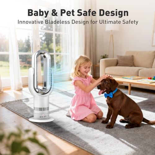 Image of Xcity QG660 Bladeless Tower Fan, 2-in-1 Cooling Fan & Space Heater, Remote & Touch Control, 10 Cooling + 3 Heating Modes, Ultra-Quiet DC Motor for Bedroom & Home Office