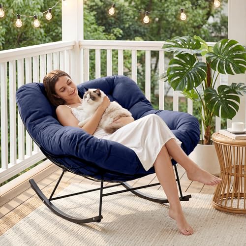 Image of JEAREY Papasan Rocking Chair, Outdoor Oversized Egg Chair, Dark Khaki