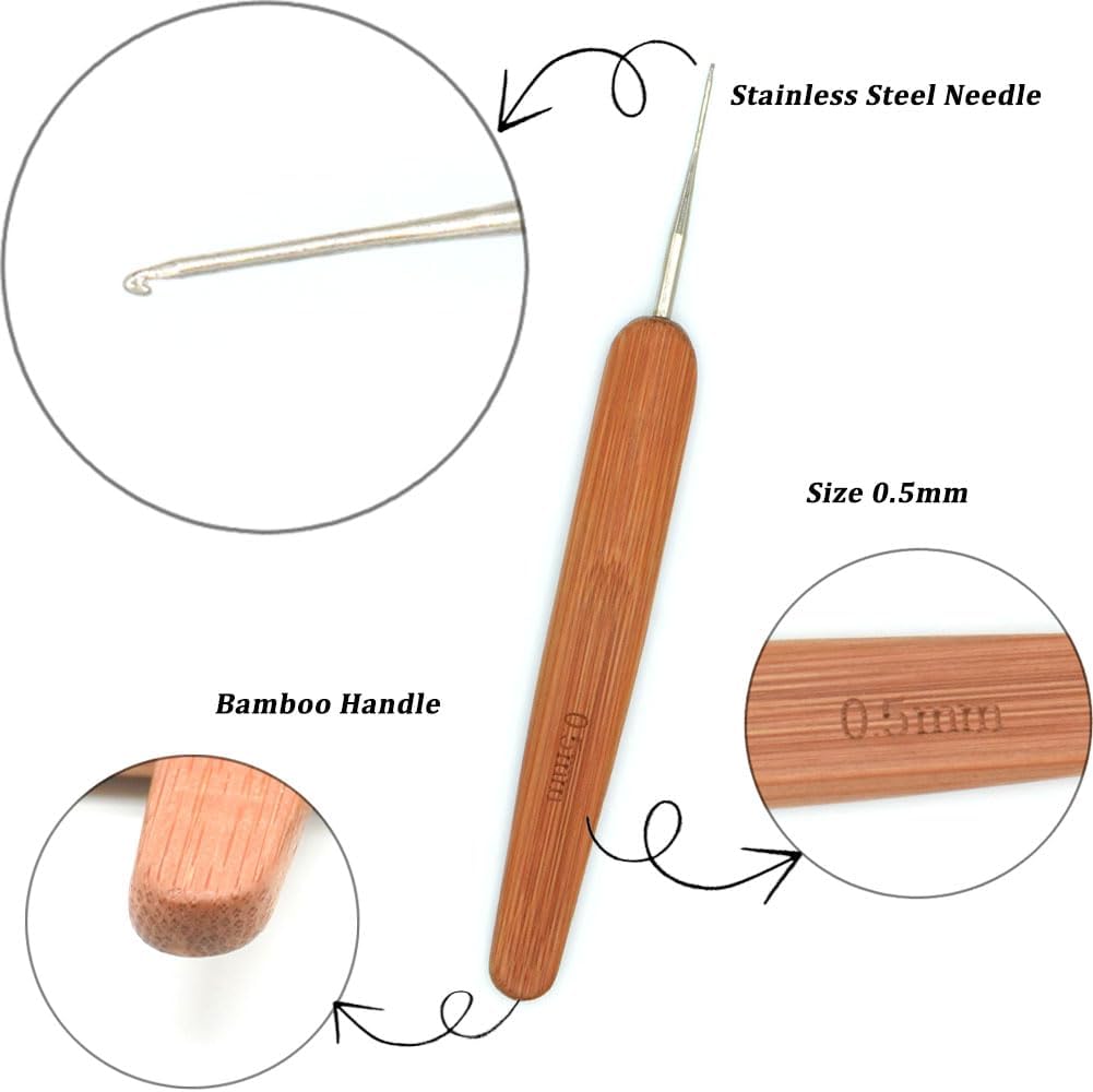 1 Piece Dreadlock Crochet Hook Tool, One Needle Crochet Hook for Hair Dreadlock/Braid/Twist Craft 0.5mm 1 Hook (Bamboo Handle)