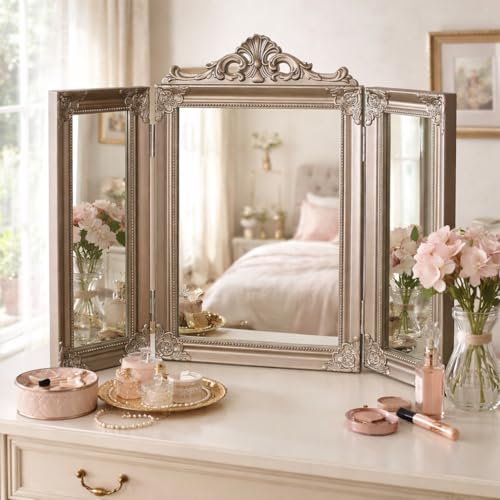 HomeZone Miroir de coiffeuse 3 plis Argenté vieilli