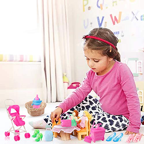 JANYUN Total 191pcs 20 Pack Clothes Party Gown Outfits and Wedding Dress for Dolls + 170 pcs Dolls Accessories Shoes Bags Necklace Mirror Hanger Tableware Girl Gift (Living)