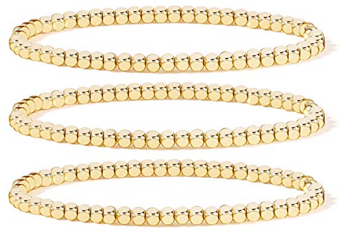 Elegance 11 designs 14K Gold Plated Bead Ball Bracelet Stretchable Elastic Gold Beaded Bracelets for Women
