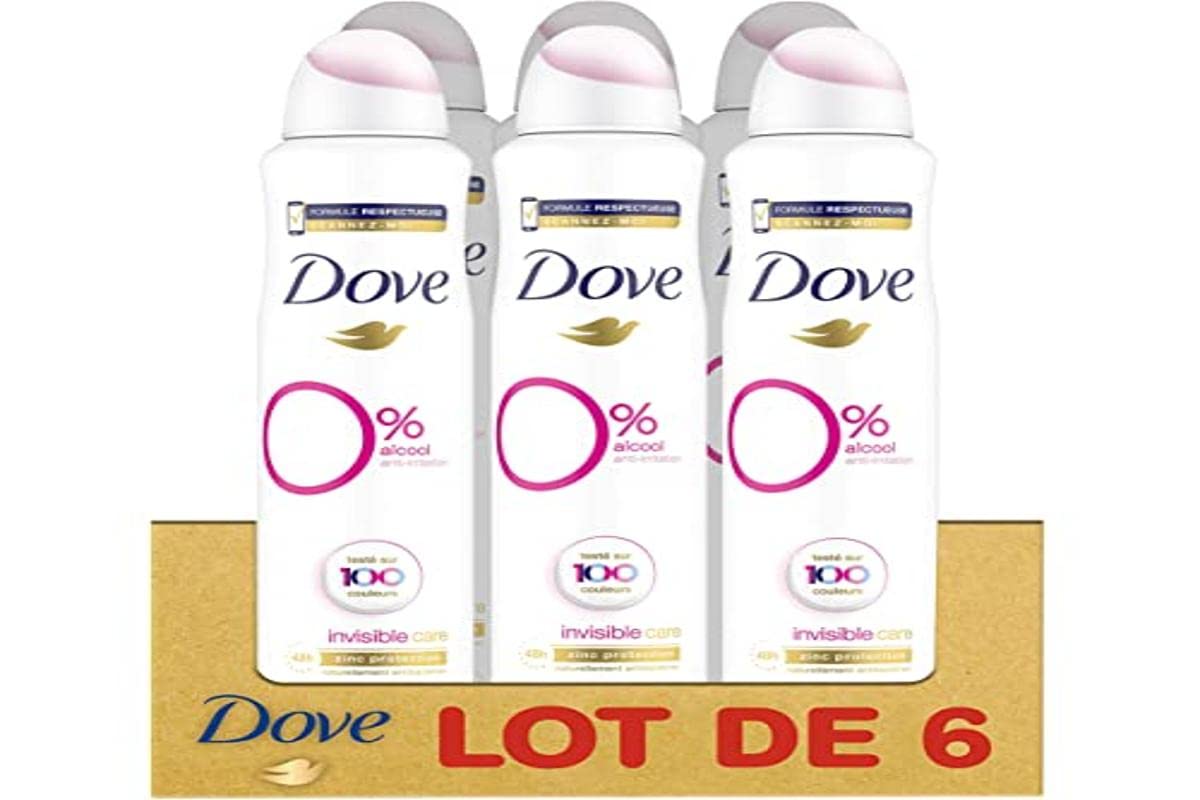 Dove Deodorante da donna spray anti-irritazione invisibile Care 0% – Set di 6 x 200 ml