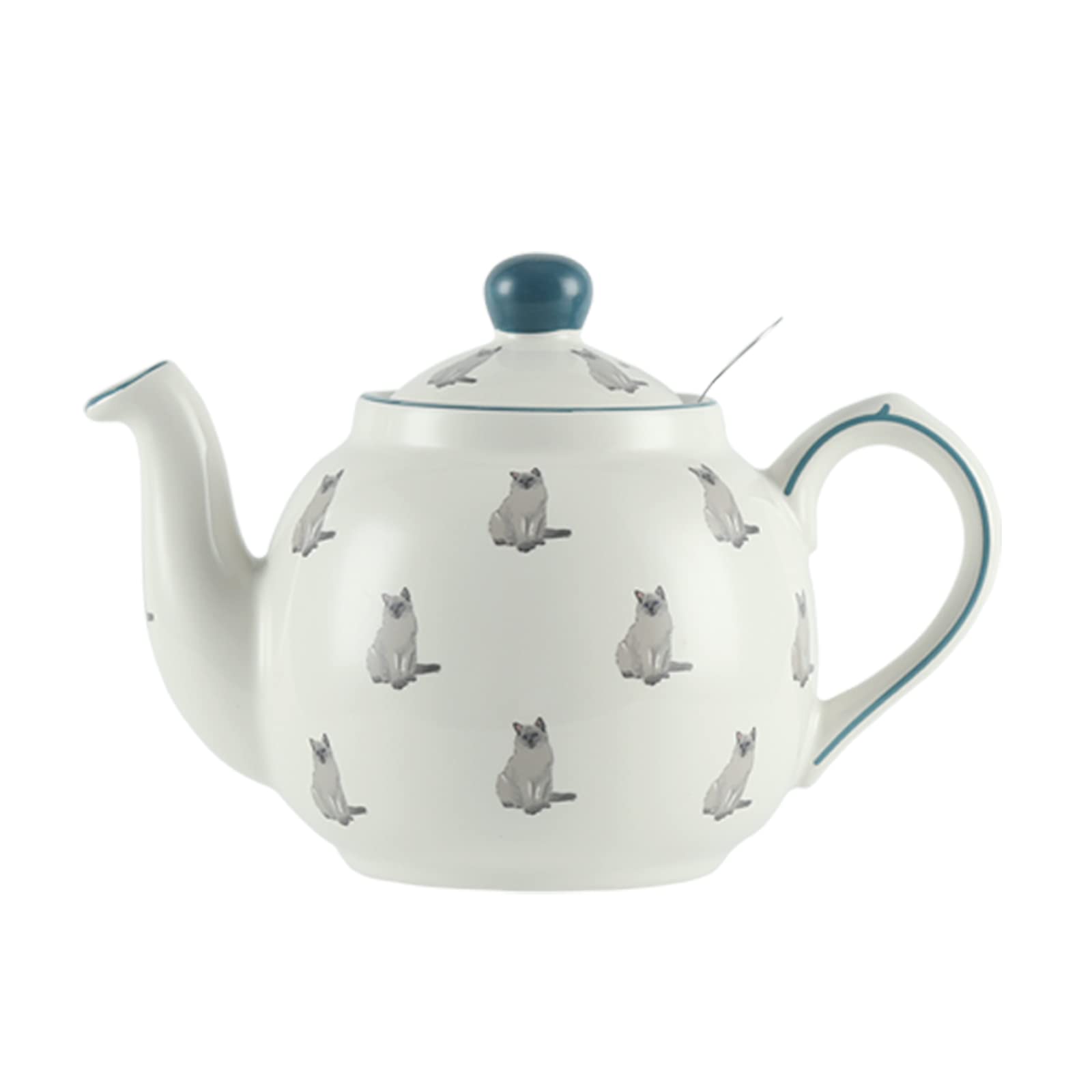 Farmhouse Animal Pattern Teapot for Loose Leaf Tea, White with Animal Illustration (Cat, 2Cup(600ml)…