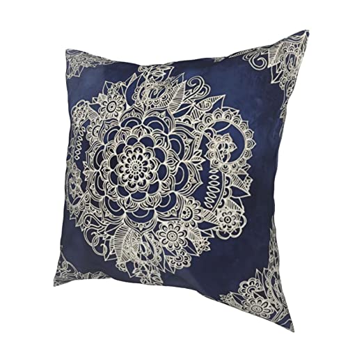 Kissenbezüge, cremefarben, Blumenmuster, marokkanisch, auf tiefem Indigo, weich, quadratisch, dekorativ, für Sofa… – Bild 4