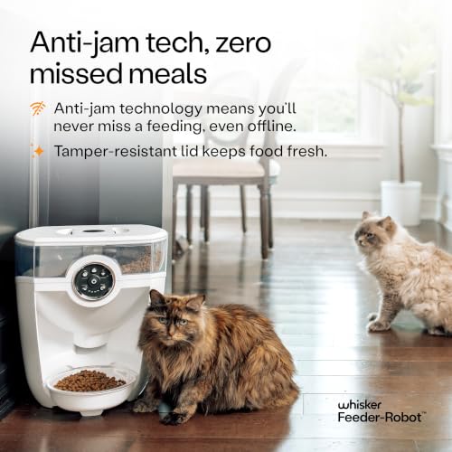 Image of Whisker Feeder-Robot, White with Smoke-Grey Hopper | Smart, Automatic Pet Feeder, Feed Your Cat or Dog from Anywhere, Designed & Assembled in USA
