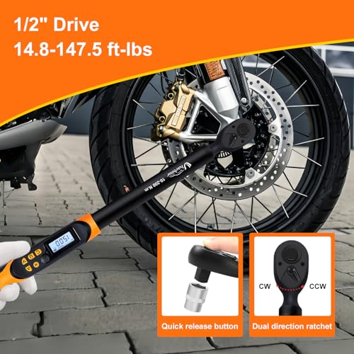 Uharbour Chave de torque digital 1/2 Drive, 4.5-45.0 m-lbs (20-200 Nm), com campainha e indicador de