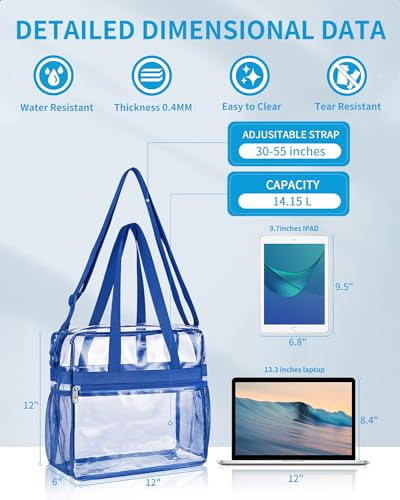 Image of Paxiland Clear Bag for Stadium Events 12x6x12 inches, Clear Tote Bag with Reinforced Strap, Clear HandBag for Sports Concert