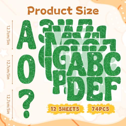 Image of Bulletin Board Letters 74 PCS Glitter Letter Stickers Large 5 Inch, Green | 12 Sheets,Alphabet Number Stickers,Self-Adhesive,Sticker Letters for Poster Board,Classroom,Display,Mailbox,Craft,Party Decor