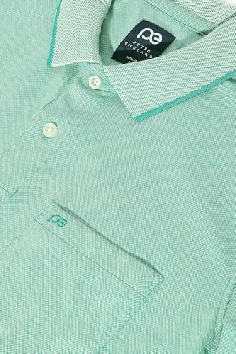 Image of Peter England Men's Premium Regular Fit Half Sleeve Polo T-Shirt with Pocket | Cotton Rich | Birds Eye Interlock Weave