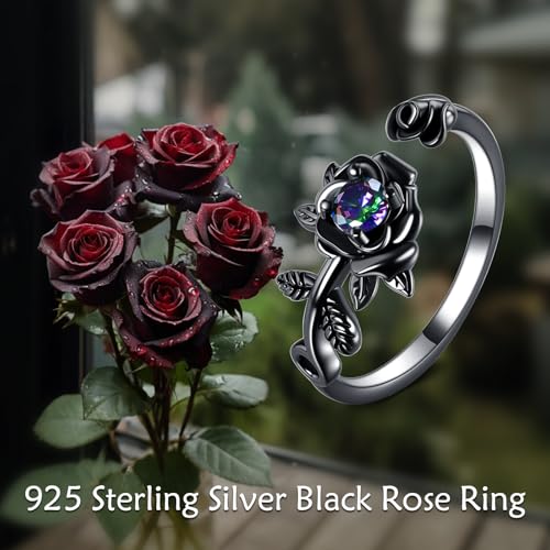 POPLYKE Adjustable Flowers 925 Sterling Silver Open Rings CZ Rose Ring For Women Promise Ring For Wife2