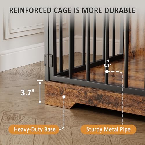 48'' Dog Crate Furniture, Farmhouse Dog Kennel Furniture with Dog Bowl & Storage Drawers, Heavy Duty Dog Cage End Table for Medium Small Dogs, Retro Brown