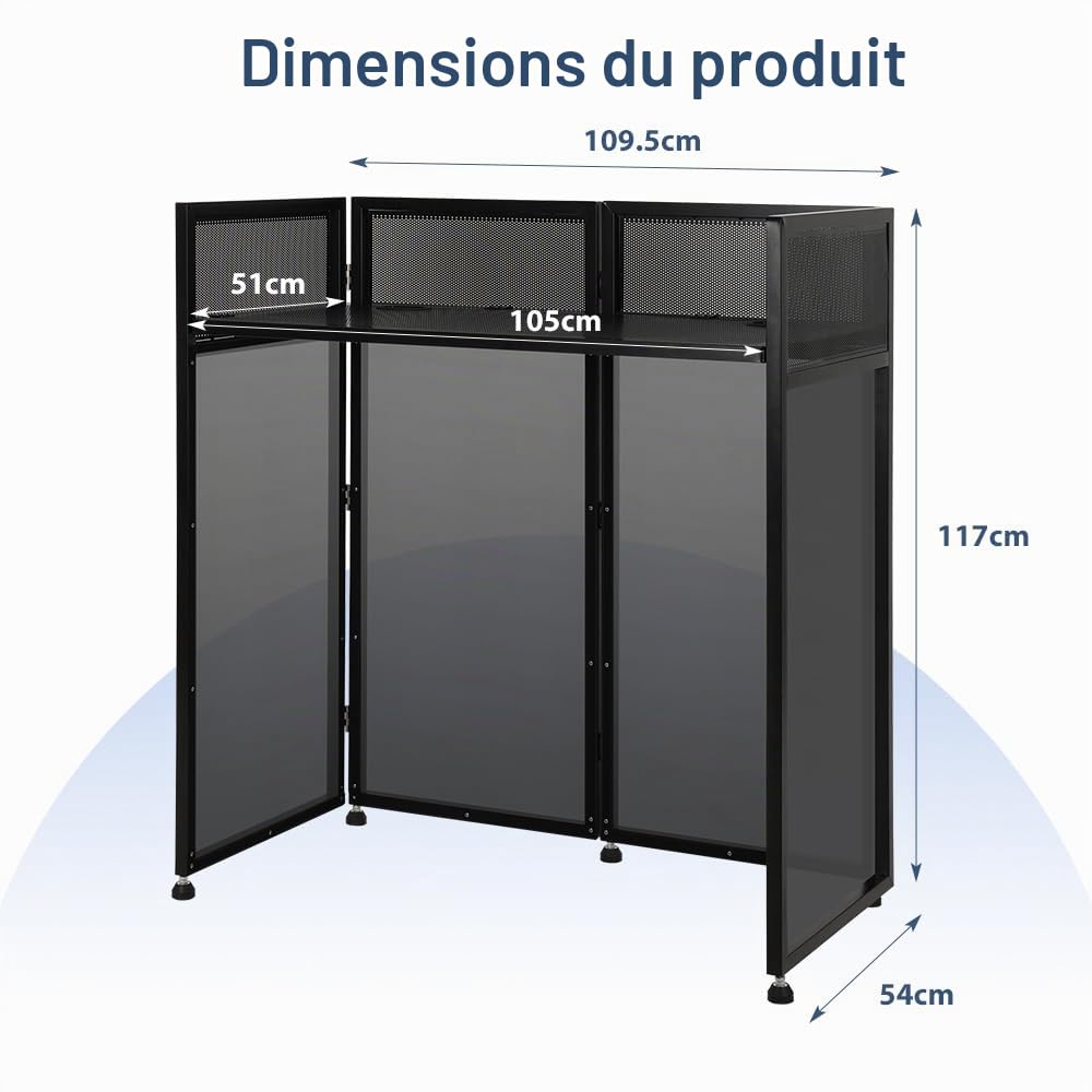 SMONTER table de DJ pliable mobile et dépliable, console de DJ avec revêtement noir et blanc, support de DJ réglable en hauteur et cabine de DJ (105 cm L x 51 cm P x 117 cm H), équipement DJ pour les