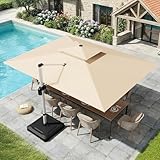 UDPATIO Sonnenschirm 300 x 400 cm Rechteckig mit Ständer, Ampelschirm Groß Aluminium, Marktschirm - Doppeldach, Gartenschirm 360° mit Kurbel, Balkonschirm, Sonnenschutz UV50+, Champagner Wasserdicht