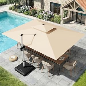 UDPATIO Sonnenschirm 300 x 400 cm Rechteckig mit Ständer, Ampelschirm Groß Aluminium, Marktschirm - Doppeldach, Gartenschirm 360° mit Kurbel, Balkonschirm, Sonnenschutz UV50+, Champagner Wasserdicht
