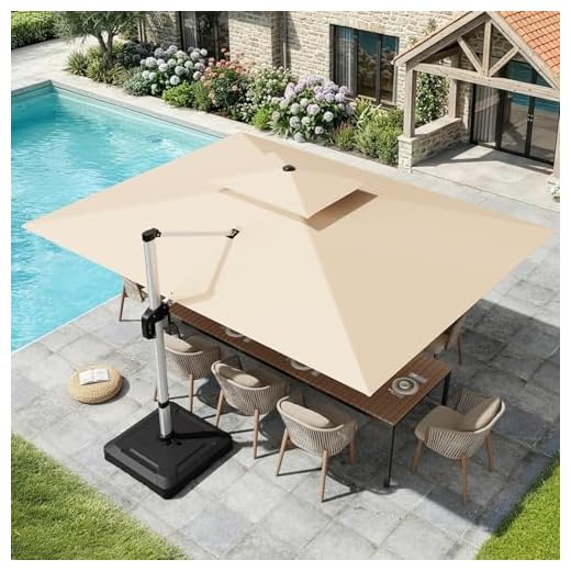 UDPATIO Sonnenschirm 400 x 300 cm Rechteckig mit Ständer, Ampelschirm Groß Aluminium, Marktschirm - Doppeldach, Gartenschirm 360° mit Kurbel, Balkonschirm, Sonnenschutz UV50+, Champagner Wasserdicht