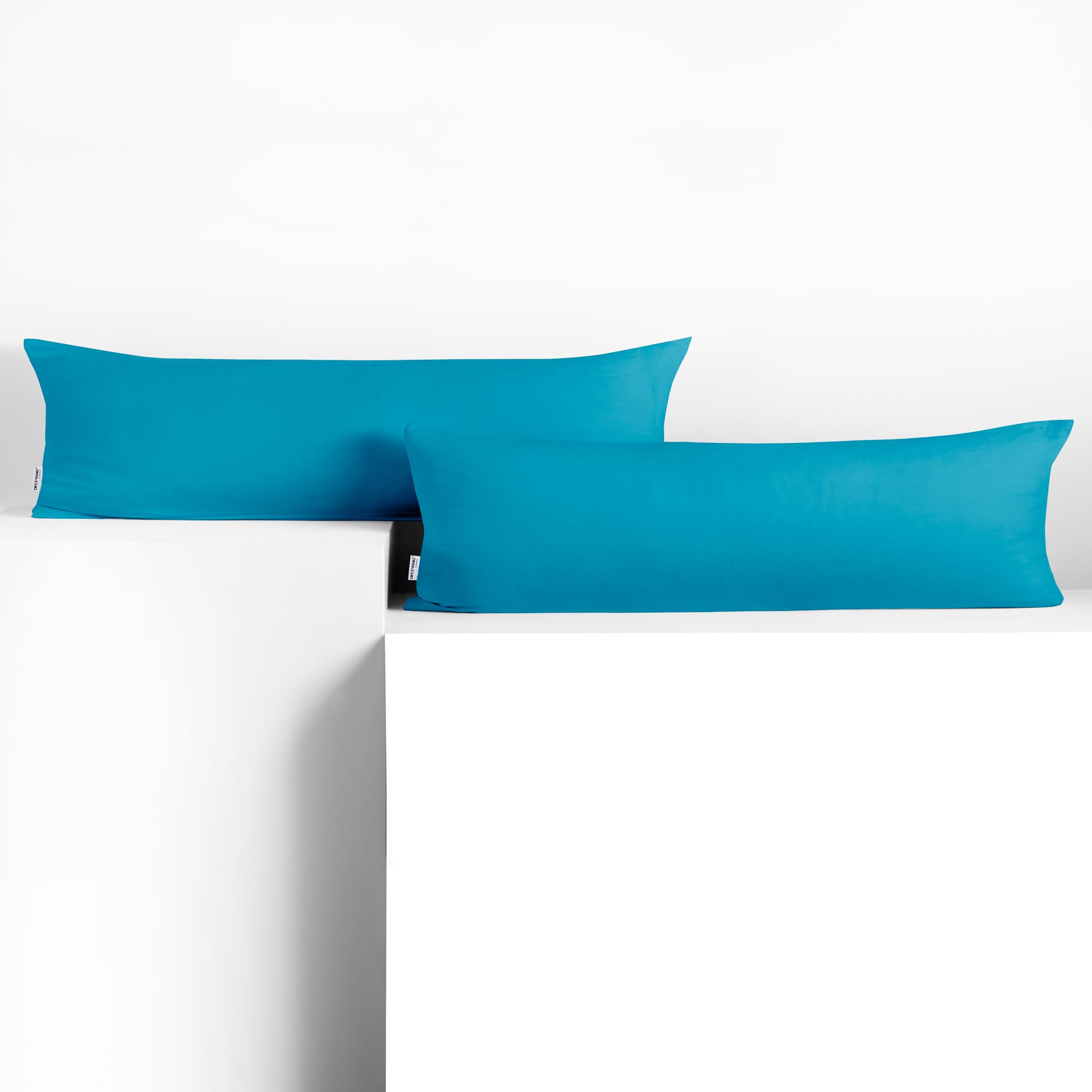 DecoKing 2 x Pillowcases 20 x 120 cm Jersey Cotton Zip Cyan Amber