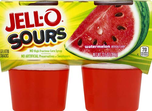Jell-O Sours Watermelon Ready-to-Eat Jello Cups Gelatin Snack ( 4 ct Cups)
