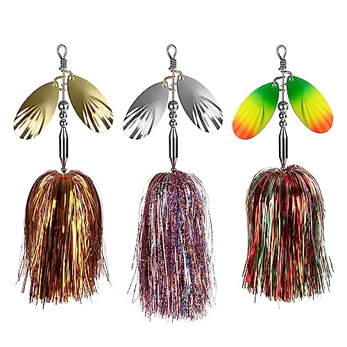 QualyQualy Fishing Spinner Bait 3pcs, Musky Bucktail Spinnerbait with...
