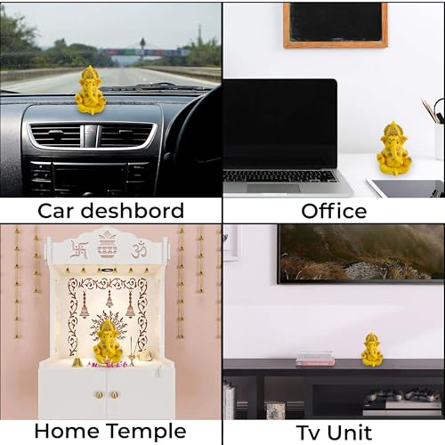 Image of 3.5 Inch Ganesha Idol Car Dashboard Idol Ganesha Murti Ganpati Idol for Home Decor Lord Ganesh Statue Gift for Office Desk Puja Room Figurine Decoration (Yellow)