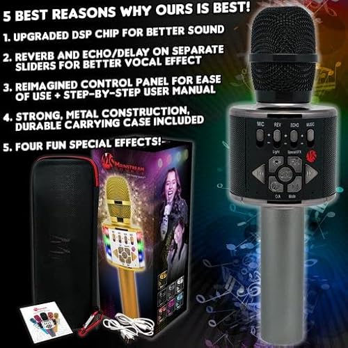Mainstream Source® Wireless Bluetooth Karaoke Microphone – Handheld 4-In-1 Portable Microphone For Parties, Music, & Recording, Gifts & Toys For Girls, Boys, & Adults (Black/Black) #TOP1