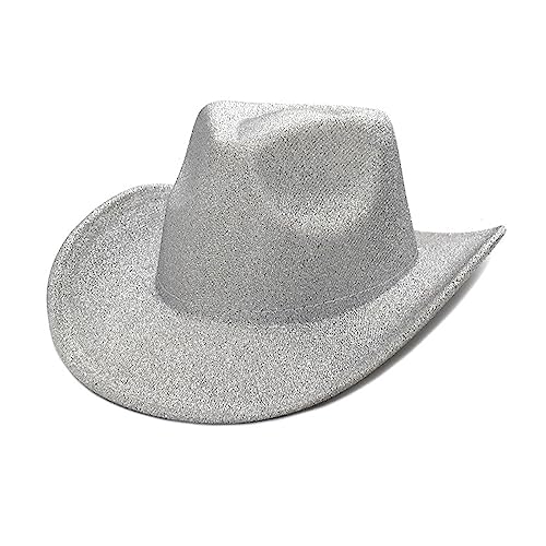 NUEAYMS Summer Sunproof Sequins Cowboy Hat for Woman Men Breathable Cowboy Hat with Adjustable Rope Western Style Felt Hat Silver