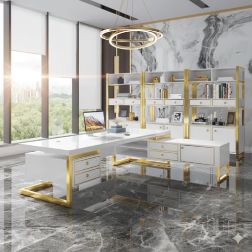 Image of Lakdi The Furniture Co Luxury L-Shape Director Office Table - Premium Glossy Executive Desk with Integrated Drawers and Unique Modern Design - LDL-710