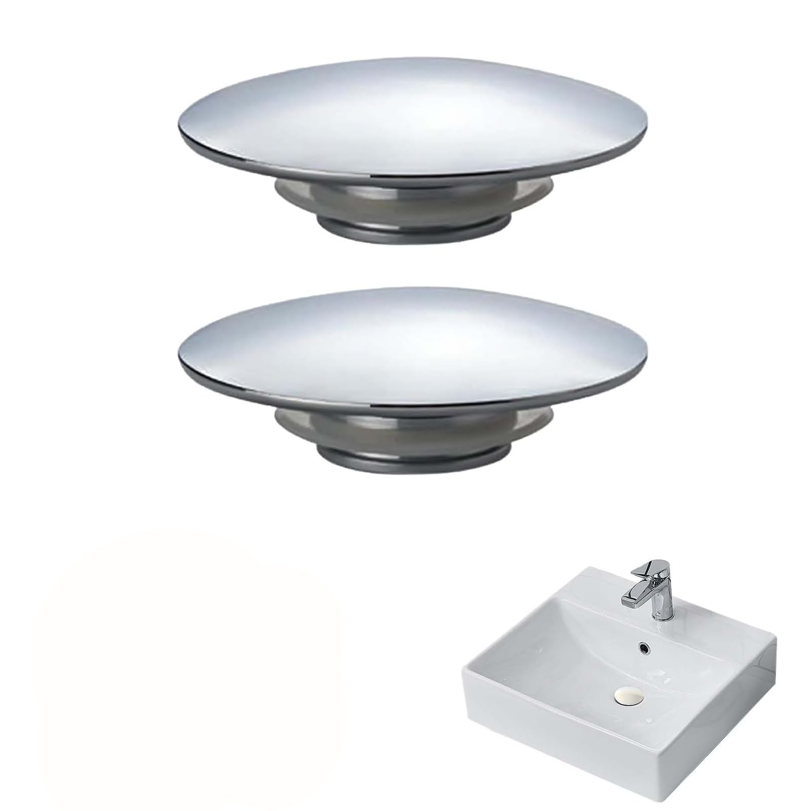 2 Pcs Bathroom Sink Plug Replacement,Push Button Replacement Parts, Easy Pop Up Sink Plug Replacement Silver Chrome Click Clack Basin Waste, 66mm Drain Stopper for Bathroom Sinks